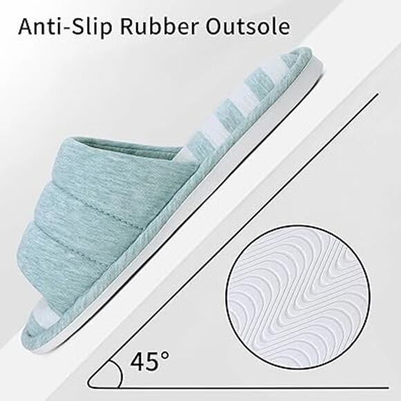 Shevalues Women Size 8.5 Bue White Striped Open Toe Slide On House Slipper Shoes - Picture 5 of 7